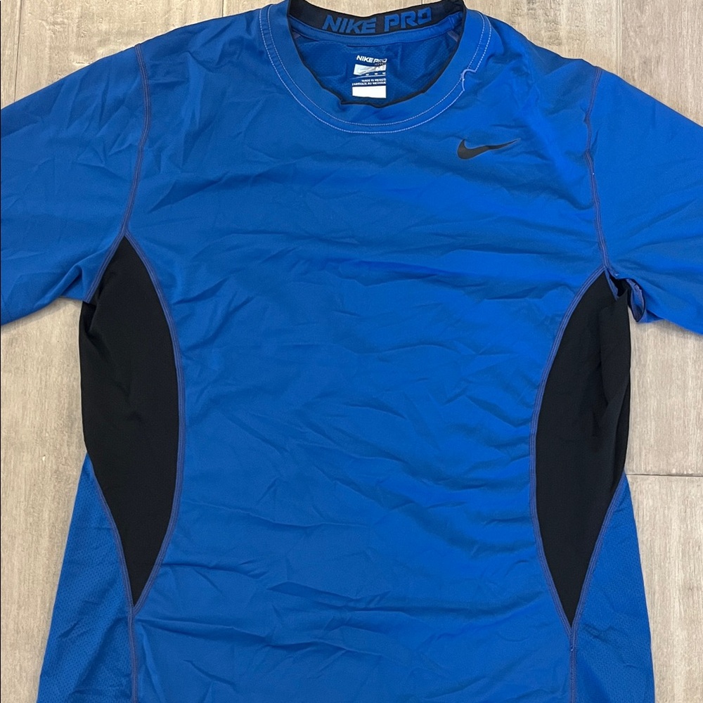 Nike Blue Short-Sleeve Compression Top with Black Panels